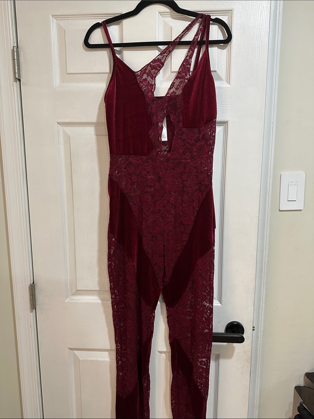 Women’s Burgundy Lace & Velvet Jumpsuit